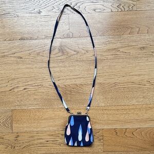 Marimekko Cotton Canvas Raindrop Pattern Navy Mini Clasp Bag